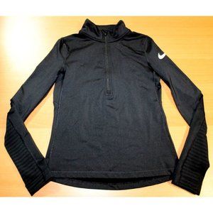 Nike Dri-Fit Therma Girls Youth Medium Pullover 1/4 Zip Thumb Holes Black AQ6306